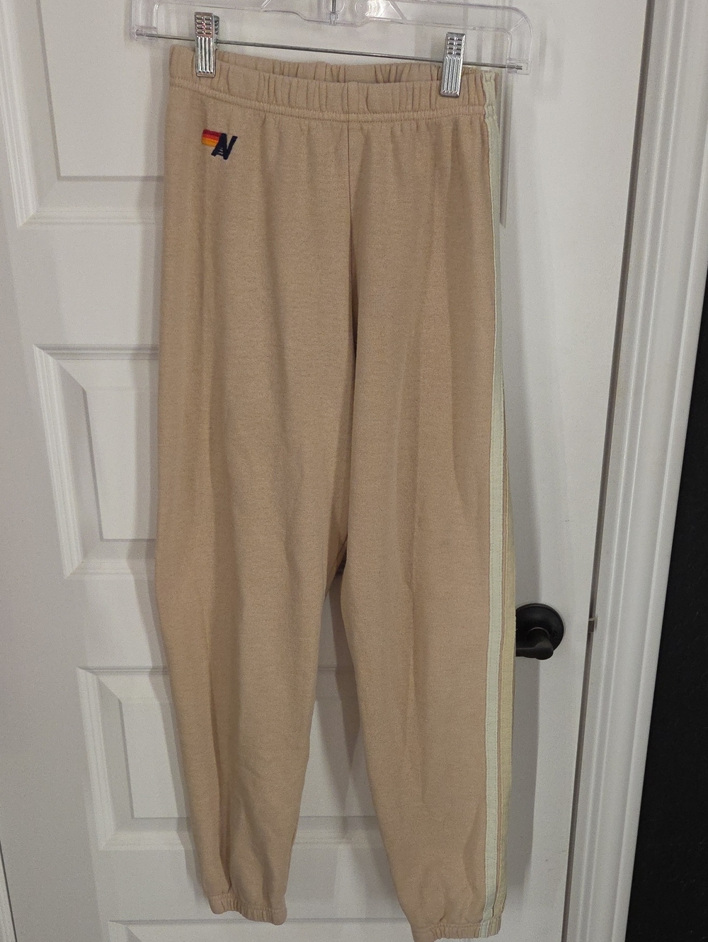Aviator Nation Beige Sweatpants with 5 Stripes- NO DRAWSTRING